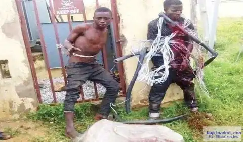 Cable thieves beaten, tied to transformer in Abuja [PHOTO]